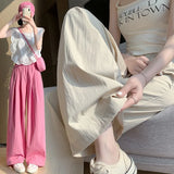 GETADME Spring Summer Women Loose Wide Leg Pants Casual Elastic Waist Stright Long Wide leg Pants Female Casual Female Pants Trousers