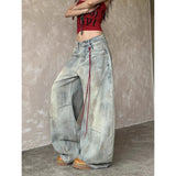 GETADME Women's Light Blue Y2k Baggy Jeans Harajuku Aesthetic Japanese 2000s Style Denim Trousers Vintage Cargo Pants Trashy Clothes