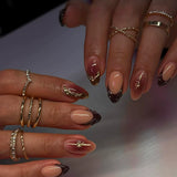 GETADME 24pcs French Almond Press on Nails Flower False Nails Wearable Stick-on Nails Fake Nail Uñas Postizas Mujer Накладные Ногти nailtip