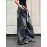 GETADME Casual Style Drawstring Loose Jeans Vintage Aesthetic Y2K Wide Leg Emo Washed Pants 2025 Autumn Women Punk Baggy Denim Trouser