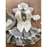 GETADME 2025 Japanese Style Kawaii Clothing 3 Piece Skirts Set Women Bodycon Slim Even Party Clothing Autumn Lolita Suits Y2k Crop Tops