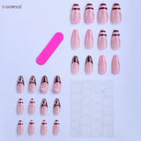 GETADME 24pcs Spring Day Sweet False Nails Cute Pink Flower Star Pearl Designs Press On Nails Stripes French Style Almond Fake Nail