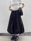GETADME Elegant Solid Women Elastic Waist Long Skirt Fashion A-line Vintage Korean Fashion Loose Balloon Maxi Skirt Casual Streetwear