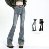 Getadme-Flared Jeans Woman Vintage High Waist Women Slim Stretch Denim Tight Pant Korean Street Style Casual Trousers Plus Length
