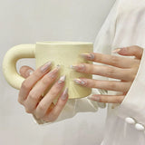 GETADME Handmade Press on Nails Blue Aurora Mermaid Fake Nail Patches Wearable Detachable French Pearl Almond False Nail Tips 10pcs