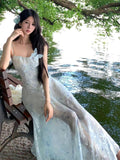 GETADME Korean Maxi Printing Dresses for Women 2025 Vestidos De Mujer Slim Waist Temperament Robe Femme Fashion Sexy Summer Slip Dress