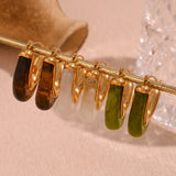 GETADME Ins Blogger Style Fashion Textured Acrylic Amber Green White Gold Plated Steel V Shape Hoop Earrings zielone kolczyki damskie