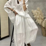 GETADME Loose Ramie Set For Women Large Size With Bat Sleeves V-neck Cotton Linen T-shirt Casual Lantern Pants Two-Piece Set For Summer