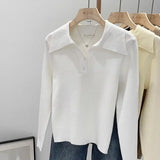 GETADME Women's Clothing Basic All-match Polo Collar Pullovers Autumn Winter Casual Loose Long Sleeve Sweaters Elegant Chic Button Tops