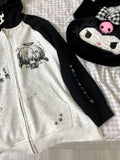 GETADME Zip Up Hoodie Cartoon Japanese Grunge Sweatshirt Women Clothing Streetwear Anime Print Jackets Y2k Tops Casual Loose Outerwear
