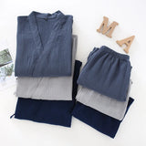 Getadme-2024 Japanese Kimono Set 100%Cotton Pajamas Two-piece Couple Yukata Loose Men's And Women's Sweat Steaming Suit Home Service Set