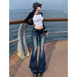 GETADME Y2K Slim Fit High Waist Casual Womens Jeans Retro Denim Pants Low Rise Flared Trousers Long Bootcut Drag Autumn for Women