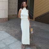 GETADME Tuularose Elegant Long Skirt Two-piece Set Women's Sleeveless Knitted Turtleneck Vest Slim Skirt Set 2025 New Fashion Skirt Set