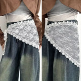 GETADME 2 in 1 Triangle Short Skirt Half Skirt Butt Curtain Skirt Lace Trim Apron Soft Lace Stacked Ins Style Korean Spring Headscarf