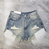 GETADME 2026 Summer New  Tassel Ripped Denim Shorts Women High Waist A-shaped y2k Shorts Pink Blue