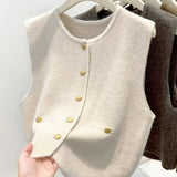 GETADME Knit Vest Women Cardigan Sweater Button Up Round Neck Sleeveless Round Neck Simplicity Casual Fashion Lady Top Female Vest Coat