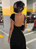 Getadme Solid Sexy Backless Maxi Dress Women Elegant Elastic Slim Short Sleeve Long dresses Female Bodycon Streetwear Clothing