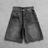 GETADME Deeptown Washed Ripped Short Jeans Women and Man Hole Embroidery Wide Leg American Retro Jorts Baggy Casual Streetwear Summer