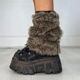 GETADME Vintage Faux Fur Leg Warmers Furry Boots Cover Socks Winter Thickened Plush Socks Hot Girl Jk Punk Hiphop Cosplay Accessories