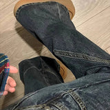 GETADME Y2K Spicy Girl Dark Series Wide Leg Jeans Women's New High Street Splicing Loose High Waist Slimming Flare  Pants