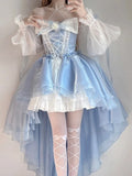 GETADME 2026 New French Romantic Lolita Elegant Dress Irregular Cosplay Princess Puff Sleeve Bowknot Flower Mesh Fantastic Fairy Dresses