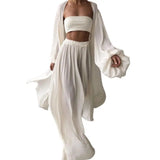 GETADME 2025 Spring Soft Women Three Piece Set Fashion Wrap Cardigan Tops And High Waist Pants Suit Female Casual Tracksuits Homewear