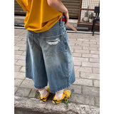 GETADME ZHIZOU Summer Women American Retro Jorts Jean Ripped Shorts Japanese Y2K 90s Goblin Core Punk Calf-Length Denim Pants Boyfriend