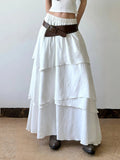 GETADME Women's Elegant High Waist Long Skirt - Y2K Vintage 90S Style Multi-Layer Flowy Chiffon Skirt White Summer Beach Holiday Casual