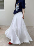 GETADME High Waist Long Skirt for Women Spring/Summer Pleated Elegant A-line Swing Style Solid Colored Casual Half Fairy Trend 2025