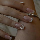 GETADME 24Pcs Pink Cat's Eyes Press on fake Nails Mid-length French ballet False Nail Art with Butterfly design Datachable Manicure Tips