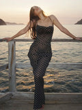 GETADME 2025 Black Fashion Polka Dots Sundress Sexy See Through Spaghetti Strap Maxi Dress Women Summer Clothes Party Slip Dresses A1259