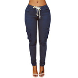 GETADME Mather 2025 Spring Lace Up Waist Casual Women Pants Solid Pencil Pants Multi-Pockets Straight Trousers S-4XL