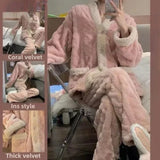 GETADME 여성용 산호 플리스 파자마 2025년 가을/겨울 신제품 두꺼운 플리스 안감 우아한 커플 온라인 셀러브리 홈웨어 세트 