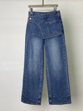 GETADME plus Size American Style Women's Jeans Vintage Washed High Waist Irregular Loose Wide Leg Trousers All-match Ladies Denim Pants
