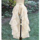 Getadme Sweet Lolita Style Double Layer Lace Asymmetrical Ruffled Skirts Women Summer Mesh Cute Curtain Sheer Cover Up Thin Long Skirt