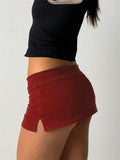 GETADME Cuteandpsycho Solid Lace-up Mini Skirts Sexy American Retro Basic Vintage Casual Short Bottoms Basic Casual A-Line Knit Clothing