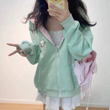 GETADME Y2k Kawaii Japanese Cartoon Long Sleeve Zipper Hooded Sweatshirts Subculture Loose Casual Hoodies Women Tops 2000s Vintage Chic