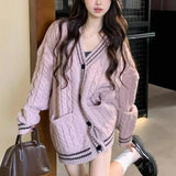 GETADME Fashion Autumn Long Sleeve Women Cardigan Sweater Winter V-neck Button Loose Elegant Knitted Tops Preppy Style Pocket Knitwear