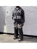 GETADME 2026 New Retro Y2K Hot Diamond Letter Printed Sports Set, Hip Hop Punk Street Trendy Personalized Fashion Zipper Hoodie Pants