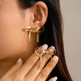 Ingemark Kpop Snake Long Tassel Bow Bowknot Drop Earrings for Women Girls 2024 Trendy Vintage Piercing Hanging Earrings Jewelry