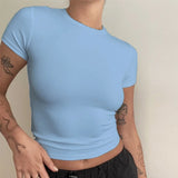 GETADME Woman Clothing Short Sleeve T-shirt Slim Fit Tops Female O-Neck Knitted Sheath Tee Shirt Street Wear Sex Sporty 2025 Y2K New2410