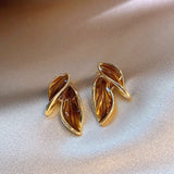 GETADME Maillard Brown Color Leaf Geometry Stud Earrings for Women Korean Simple Texture Fashion Cute Girl Jewelry Accessories