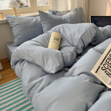 GETADME Cotton Bedding Set 4pcs with Solid Bed Sheet Duvet Cover Pillowcases Single Couple Bedsheet King Queen Double Twin Size