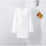 GETADME Knitted Women Short Dresses Hollow Out Full Sleeve See Through Lady Mini Dress 2025 Chic Elegant Summer Beach Female Slim Robes
