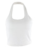 GETADME White Halter Sexy Backless Tank Tops for Women Streetwear 2025 Sleeveless Ribbed Knit Vest Top Cropped Feminino