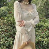 Getadme-2024 Summer Cardigan Women Long-sleeved Solid Color Flare Sleeve Korean Style Office Lady Versatile Casual Chiffon Blouse Female