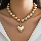 GETADME Big CCB Ball Beaded Chain Heart Pendant Necklace for Women Trendy Choker Collar Neck Accessories 2025 Fashion Jewelry
