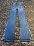 GETADME 2025 Trend Y2K Style Flowers Embroidery Slim Women's Flared Jeans Pants For Woman Clothing Washed Blue Denim Trousers Ropa Mujer