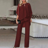 Getadme-Fashion Solid Women Set Elegant Two Piece Set Casual Irregular Suit Loose Half Sleeve Tops+High Waist Wide Leg Pants Set Outfits