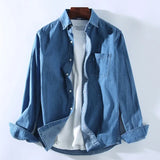 GETADME Men's Casual Denim Shirt Fashion New Simple Casual Cotton Slim Jean Long Sleeve Shirt Male Brand Clothes Top Blue